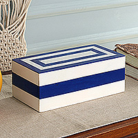 Caja decorativa de resina - Caja decorativa minimalista de resina azul y blanca de la India