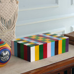 Resin decorative box, 'Modern Rainbow' - Handcrafted Checkered Multicolor Resin Decorative Box