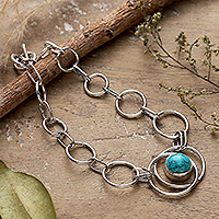Calcite link pendant bracelet, 'Spiritual Globe' - Modern Calcite and Sterling Silver Link Pendant Bracelet