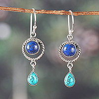 Lapis lazuli and calcite dangle earrings, 'Regal Appeal' - Classic Lapis Lazuli and Calcite Dangle Earrings from India