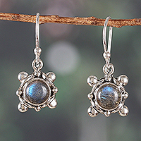 Labradorite dangle earrings, 'Intuitive Cosmos' - Sterling Silver and Natural Labradorite Dangle Earrings
