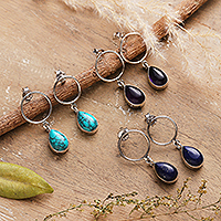Gemstone dangle earrings, 'Dazzling Epoch' (set of 3) - Traditional Gemstone Dangle Earrings from India (Set of 3)