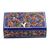 Papier mache decorative box, 'Sapphire Nature' - Tree-Themed Sapphire and Golden Papier Mache Decorative Box