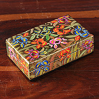 Papier mache decorative box, 'Colorful Spring' - Floral Hand-Painted Colorful Papier Mache Decorative Box
