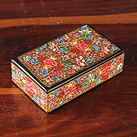 Papier mache decorative box, 'Blossoms from the Valley' - Spring-Themed Hand-Painted Papier Mache Decorative Box
