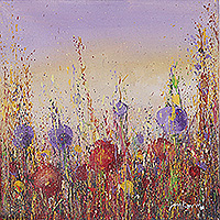 'Summer Blooms' - Impressionist Purple and Yellow Acrylic Garden Painting