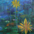 'The Lilies in the Pond' - Impressionist Blue Acrylic Floral Pond Painting from India