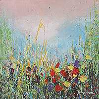 'The Summer Arrives' - Signed Impressionist Floral Acrylic Painting from India