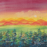 'A Lovely Morning' - Impressionist Sunrise-Themed Acrylic Landscape Painting
