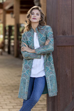 Jamawar jacket, 'Teal Palace' - Teal Jamawar Jacket from India