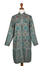 Jamawar jacket, 'Teal Palace' - Teal Jamawar Jacket from India