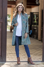 Jamawar jacket, 'Teal Palace' - Teal Jamawar Jacket from India