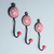 Ceramic coat hooks, 'Floral Muse in Red' (set of 3) - Set of Three Floral Red Ceramic and Brass Coat Hooks