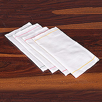 Cotton mini dish towels, 'Cheerful Flavors' (set of 4) - 4 Handwoven Cotton Mini Dish Towels with Stitched Accents