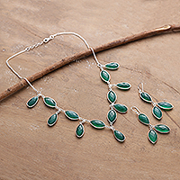 Onyx jewellery set, 'Magical Glam in Green' - Sterling Silver Green Onyx Necklace and Earrings jewellery Set