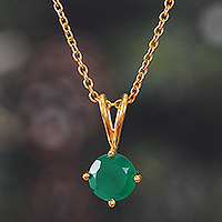 Gold-plated onyx pendant necklace, 'Mystique Green' - Gold-Plated Polished Pendant Necklace with Green Onyx Stone