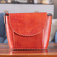 Leather sling bag, 'Avant-Garde Tan' - Modern Brown Leather Sling Bag with Adjustable Strap