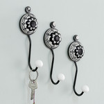 Ceramic coat hooks, 'Spiral Magic' (set of 3) - Set of 3 Ceramic Coat Hooks with Hand-Painted Spiral Motifs
