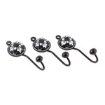 Ceramic coat hooks, 'Floral Midnight' (set of 3) - Set of 3 Ceramic Coat Hooks with Hand-Painted Floral Accents
