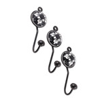 Ceramic coat hooks, 'Floral Midnight' (set of 3) - Set of 3 Ceramic Coat Hooks with Hand-Painted Floral Accents