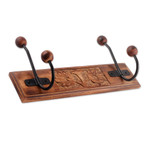 Wood coat rack, 'Classic Style' - Hand-Carved Beech Wood and Iron Floral Coat Rack from India