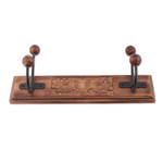 Wood coat rack, 'Classic Style' - Hand-Carved Beech Wood and Iron Floral Coat Rack from India