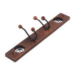 Wood coat rack, 'Floral Dreams' - Wood Iron Coat Rack with Floral Jali-Style Openwork Motifs