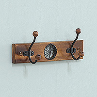Wood coat rack, 'Floral Majesty' - Floral Jali-Style Openwork Beech Wood and Iron Coat Rack