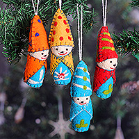 Wool felt ornaments, 'Toddlers in Snowsuits' (set of 4) - 4 Handmade Babies in Snowsuits-Themed Wool Felt Ornaments
