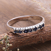 Sapphire band ring, 'Devoted Princess' - Handmade Faceted Sapphire Band Ring in a High Polish Finish