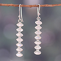 Rainbow moonstone dangle earrings, 'Lunar Balance' - Natural 3-Carat Marquise Rainbow Moonstone Dangle Earrings