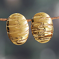 Brass drop earrings, 'Ellipse Beauty' - High-Polished Ellipse-Shaped Brass Drop Earrings
