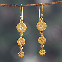 Brass dangle earrings, 'Floral Victory' - Floral High-Polished Brass Dangle Earrings from India