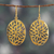 Brass dangle earrings, 'Petals & Glamour' - Floral Ellipse-Shaped Brass Dangle Earrings in a High Polish