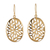 Brass dangle earrings, 'Petals & Glamour' - Floral Ellipse-Shaped Brass Dangle Earrings in a High Polish