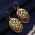 Brass dangle earrings, 'Petals & Glamour' - Floral Ellipse-Shaped Brass Dangle Earrings in a High Polish