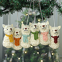 Wool felt ornaments, 'Cuddly Lambs' (set of 6) - Animal-Themed Set of 6 Assorted Wool Felt Lamb Ornaments