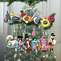 Wool felt ornaments, 'Twelve Days of Christmas' (set of 12) - Twelve Days of Christmas Wool Felt Ornaments (Set of 12)