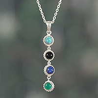 Multi-gemstone pendant necklace, 'Four Miracles' - High-Polished Multi-Gemstone Pendant Necklace from India