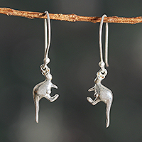 Sterling silver dangle earrings, 'Enchanting Kangaroos' - Kangaroo-Themed Polished Sterling Silver Dangle Earrings