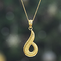 Brass pendant necklace, 'Victorious Waves' - High-Polished Classic Brass Pendant Necklace from India