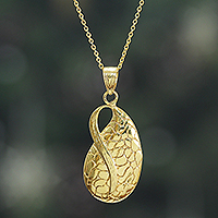 Brass pendant necklace, 'A Sacred Drop' - High-Polished Traditional Brass Pendant Necklace from India