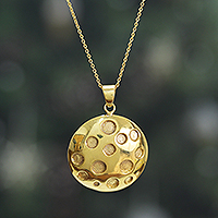 Brass pendant necklace, 'Solar Dots' - High-Polished Brass Pendant Necklace from India
