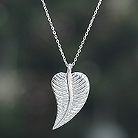 Silver-plated brass pendant necklace, 'Whispers of Nature' - Polished Leaf-Shaped Silver-Plated Brass Pendant Necklace