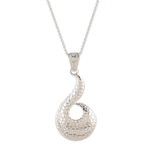 Silver-plated brass pendant necklace, 'Beaming Waves' - High-Polished Silver-Plated Brass Pangolin Pendant Necklace