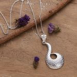 Silver-plated brass pendant necklace, 'Beaming Waves' - High-Polished Silver-Plated Brass Pangolin Pendant Necklace