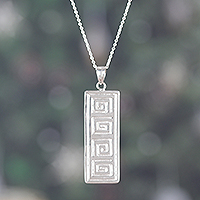 Silver-plated brass pendant necklace, 'Timeless Journey' - Classic Greca-Patterned Silver-Plated Brass Pendant Necklace