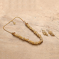 Citrine jewelry set, 'Joyous Vestiges' - Gold-Toned Citrine Beaded Necklace and Earrings Jewelry Set