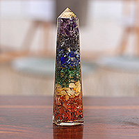 Multi-gemstone sculpture, 'Beams from your Soul' - Chakra-Inspired Multi-Gemstone Obelisk Sculpture from India
