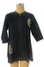Cotton blouse, 'Peacock Fantasy' - Cotton Blouse with Stitching and Embroidered Peacock Accents